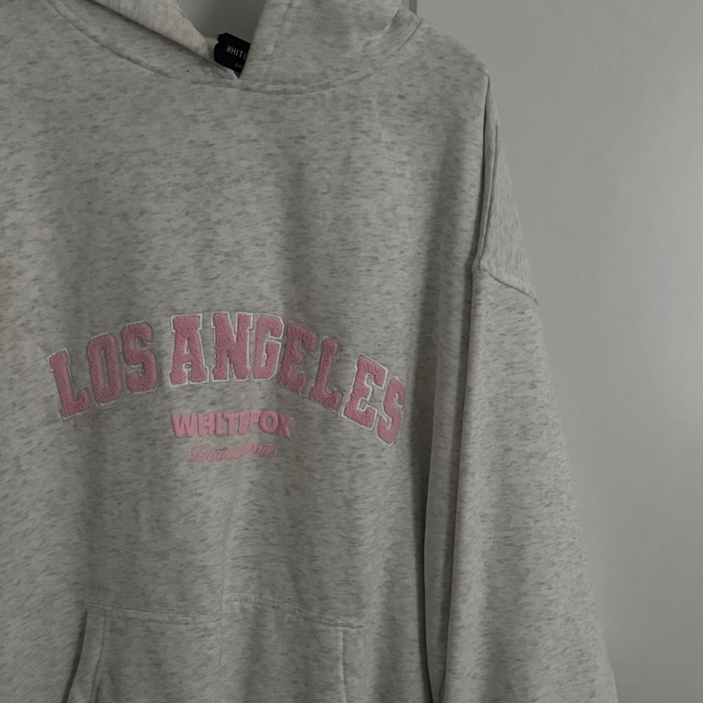 White Fox Boutique Gray Hoodie with Pink Accents